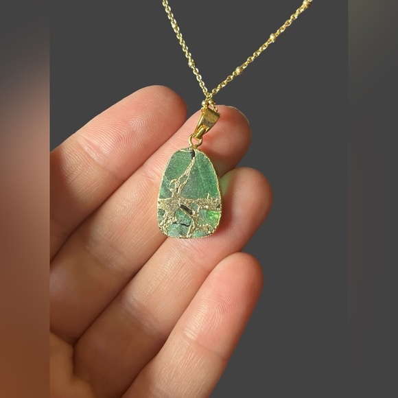 Copper Emerald Gold Necklace - Picture 2 of 5